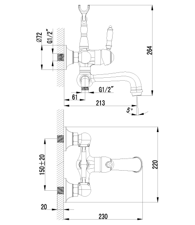 Смеситель Lemark для ванны с фиксированным изливом LM4812B